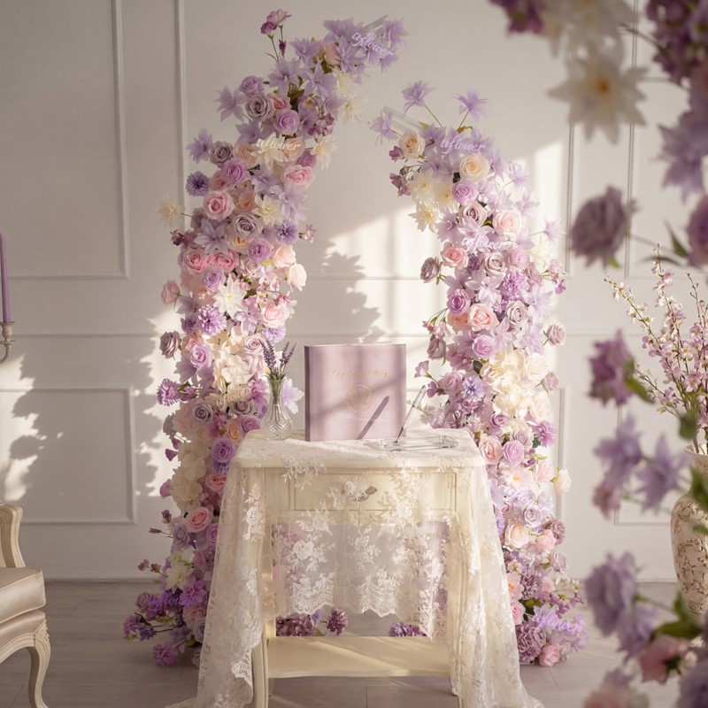 Table Runner - زهور صناعية خماسية الأبعاد بلون أرجواني